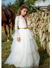 Ivory Lace Tulle Gold Petals Sweet Flower Girl Dress